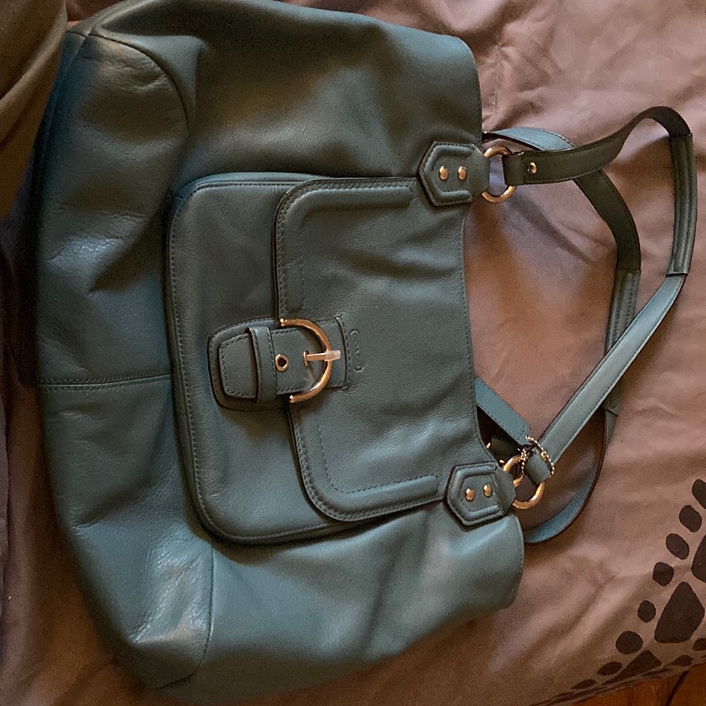 Leather teal Coach bag